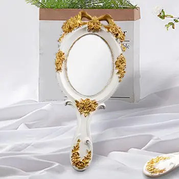 Ручное зеркало с ручкой в цветочном декоре из смолы Косметическое зеркало принцессы Ручное зеркало Туалетное зеркало для женщин Макияж для девочек Красота