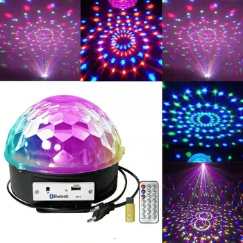 Светодиодный хрустальный магический шар с Bluetooth-динамиком, вращающийся на 360 ° RGB, сценические огни лазерного шоу для DJ-танцев, освещение домашней вечеринки
