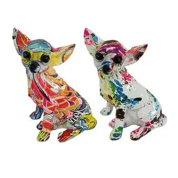 Статуя чихуахуа с граффити, поделки из смолы, Статуя животного для подарка любителю комнатных собак