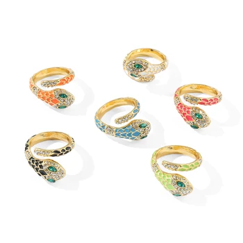 Счастливые кольца-змеи из циркона для женщин, позолоченное кольцо из нержавеющей стали, Трендовая Свадебная пара, Эстетические Модные ювелирные аксессуары