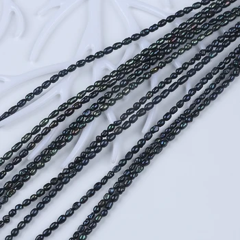 Точечная маленькая жемчужина в форме черного риса 3,5-4 мм, аутентичное ожерелье-браслет из натурального пресноводного жемчуга, сделанное своими руками