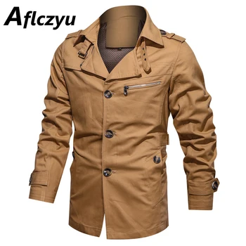 Тренч, мужские модные повседневные куртки с отложным воротником, куртка-ветровка цвета хаки, приталенное пальто, мужская куртка на пуговицах