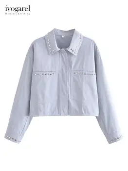 Укороченная верхняя рубашка Ivogarel с шипами, Женская Повседневная осенняя куртка Traf Chic с воротником, Длинными рукавами и накладными карманами спереди