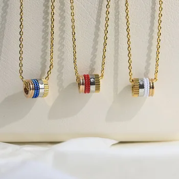 Французский роскошный бренд ювелирных изделий из серебра 925 пробы с четырьмя кольцами-шестернями, красное, белое и синее Ожерелье для пары Более высокого качества