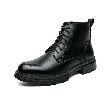 Черные кожаные ботинки, новые мужские кожаные ботинки в британском стиле в стиле ретро, обувь на платформе для мужчин, модные мужские короткие ботинки с высоким берцем