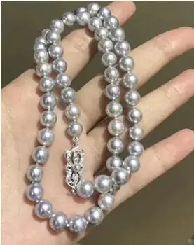 элегантное круглое серебристо-серое жемчужное ожерелье диаметром 9-10 мм 18 дюймов