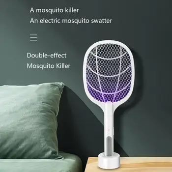 Электрическая Мухобойка 3 В 1 Mosquito Killer 3500 В USB Перезаряжаемая Электрическая Мухобойка с регулируемым углом наклона