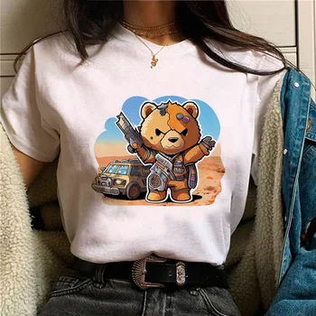 футболки с медведями, женские футболки с комиксами в стиле манга, одежда с забавным графическим рисунком для девочек
